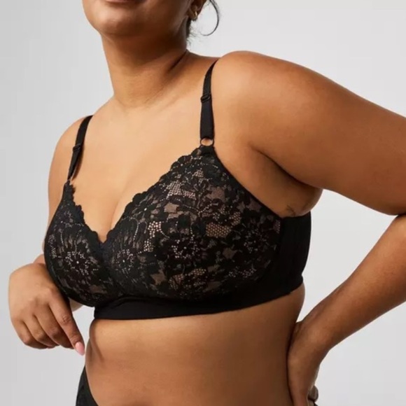 Torrid Dream Wire-Free Push Up Floral Lace Bra Black and Nude Size 42B NWT - Picture 3 of 13